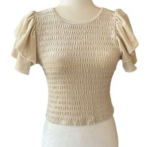 Evolutionary Elegant Ivory Cream Puff Sleeve Top Size Medium